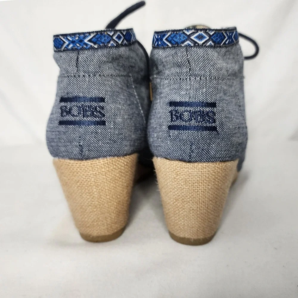BOBS by Skechers Denim Wedge Ankle Boots Women's Size 9 Lace Up Casual - Picture 4 of 6
